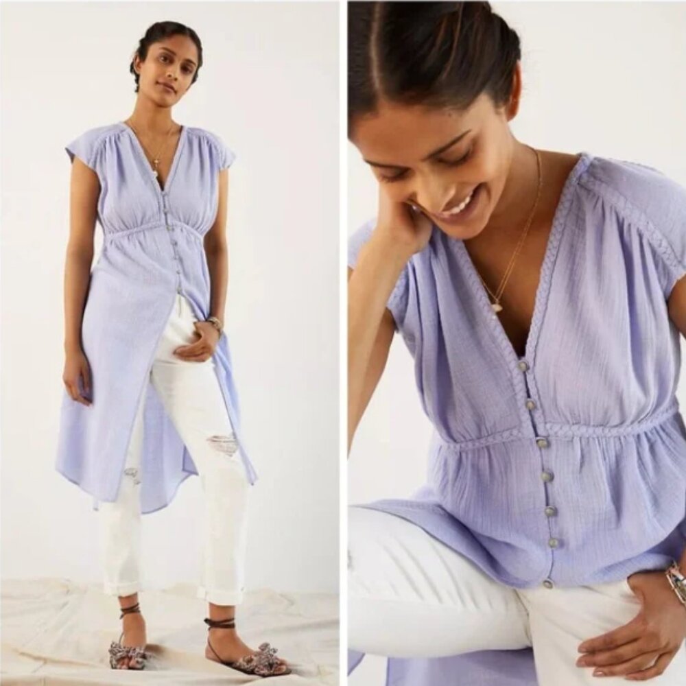 NWT Anthropologie Crinkle Cotton Gauze Tunic – Lilac | Size XS